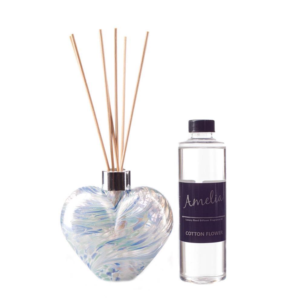 Amelia Art Glass White Sage & Blue Heart Reed Diffuser Gift Set  £35.99